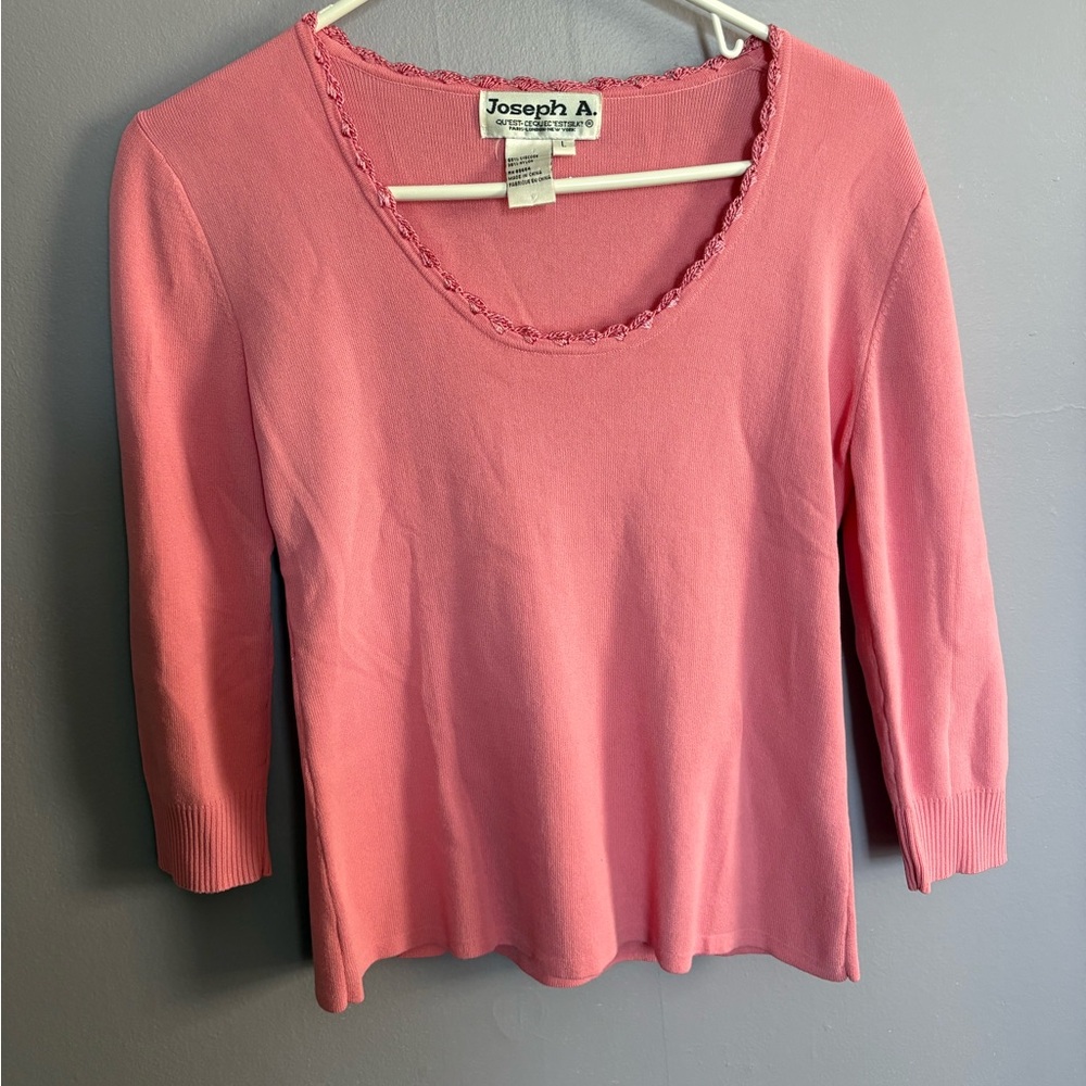 VTG 90s Joseph‎ A Qu’est-ce que c’est Silk? Pink scoop knit top 3/4 sleeves L